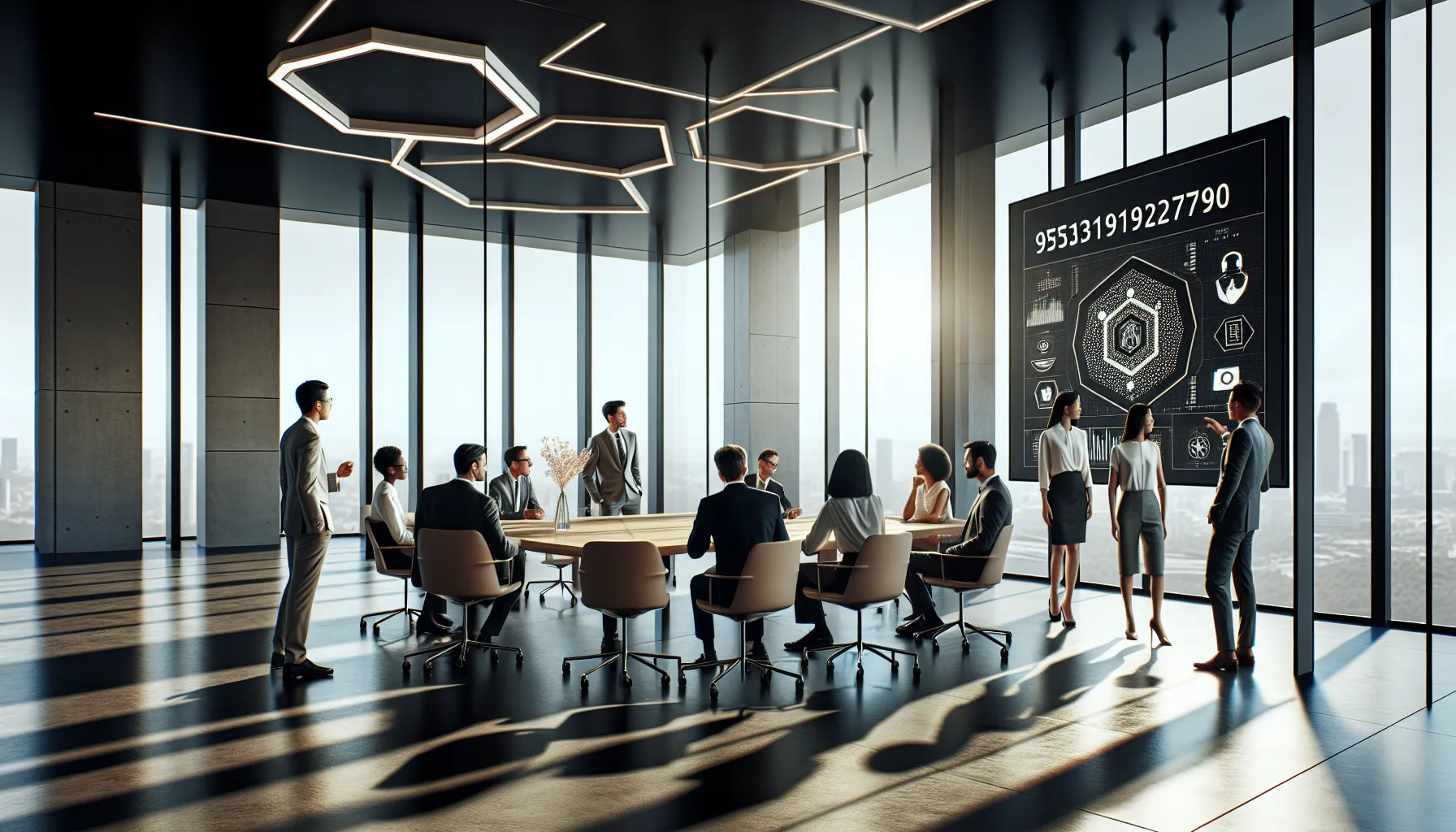 diverse team discussing data analysis in a modern office.