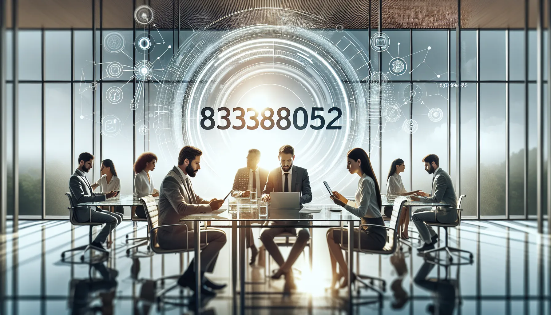 digital interface showcasing the number 8333880562 in modern office.