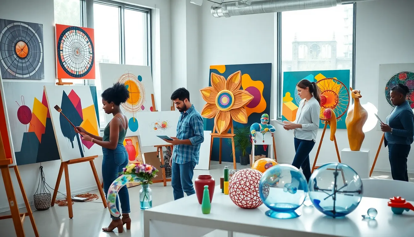 diverse artists collaborating in a modern studio inspired by Haebzhizga154.