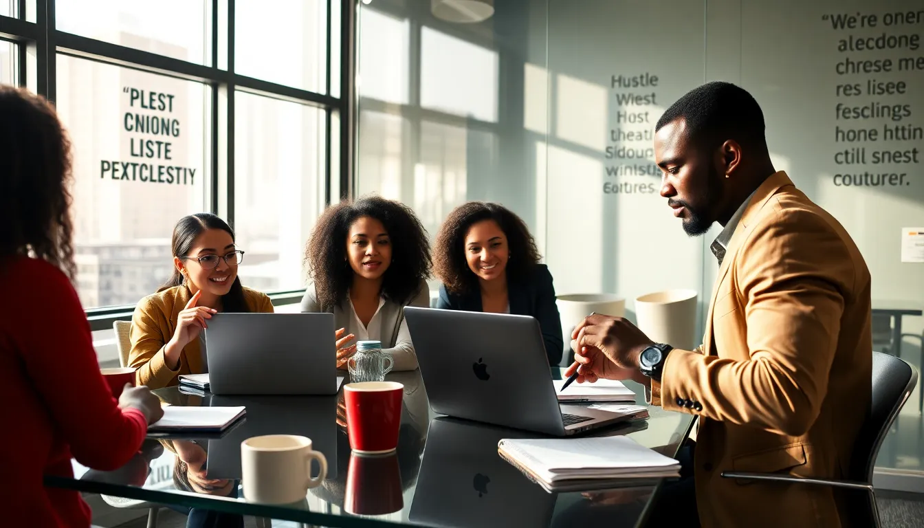 diverse professionals collaborating in a modern workspace.