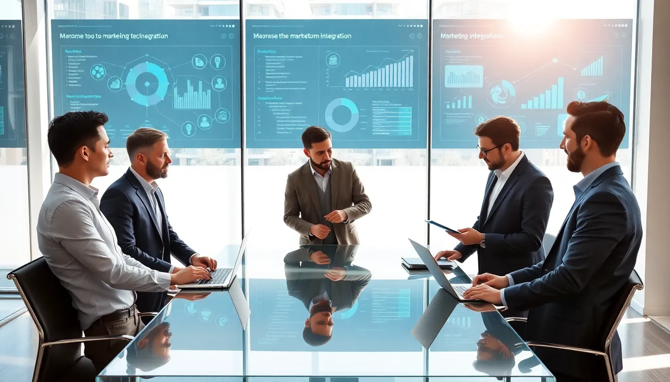 diverse team discussing martech integrations in a modern office.
