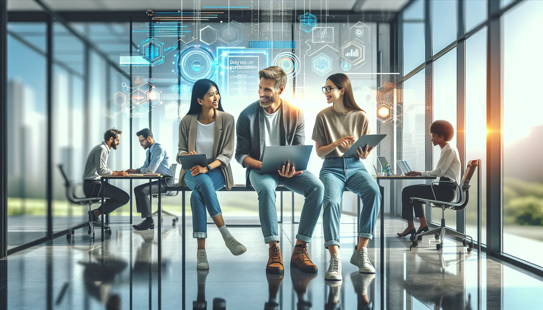 diverse team collaborating in a modern office setting.