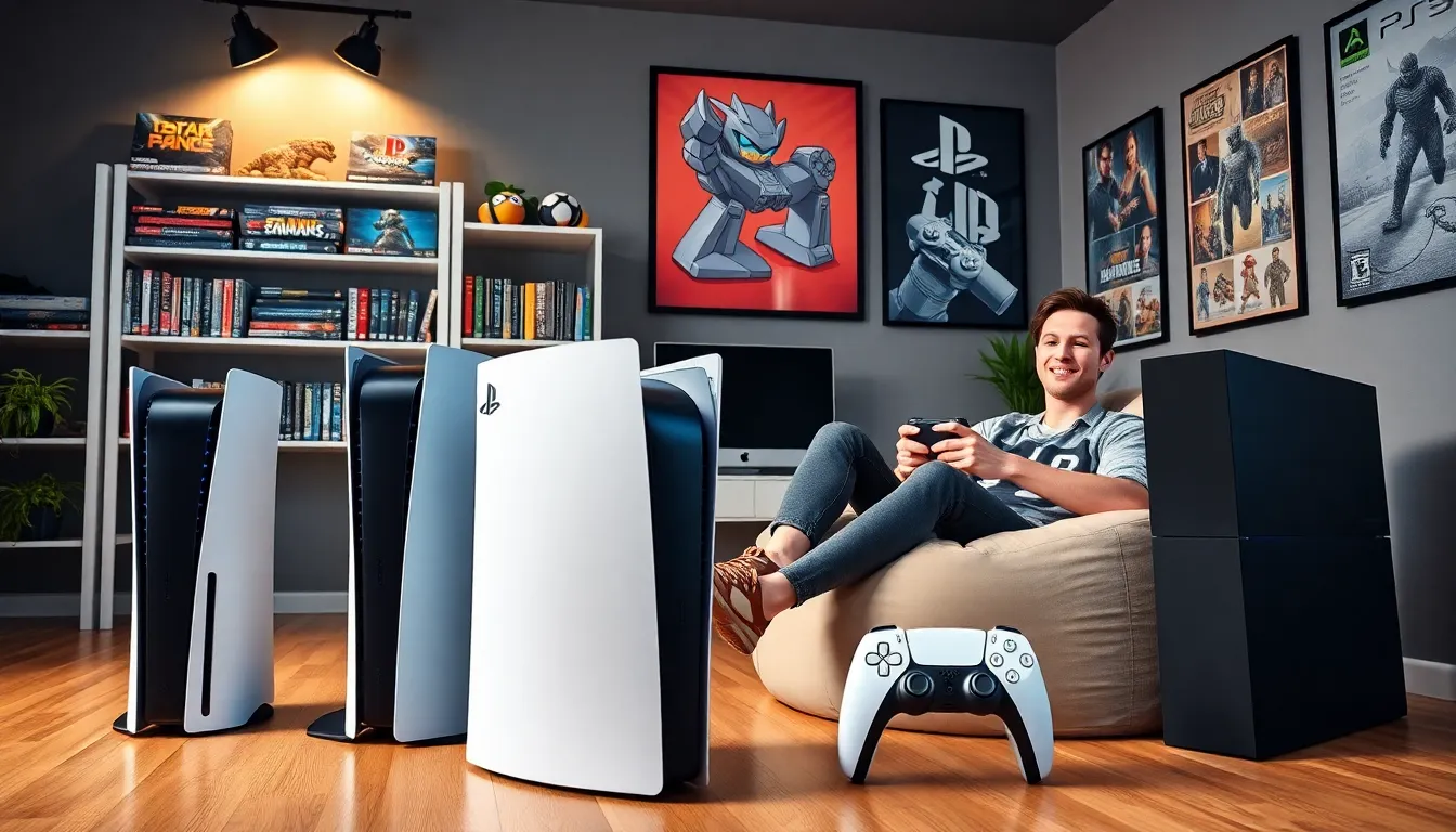 a gaming room showcasing the evolution of PlayStation consoles.