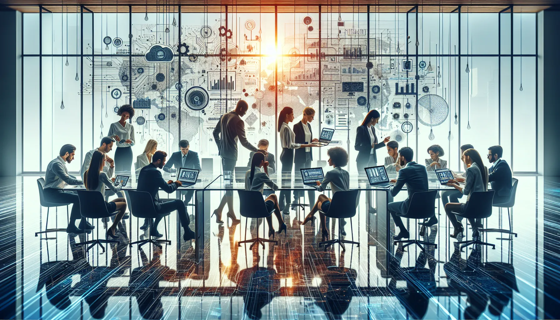 diverse team collaborating in a modern office environment.