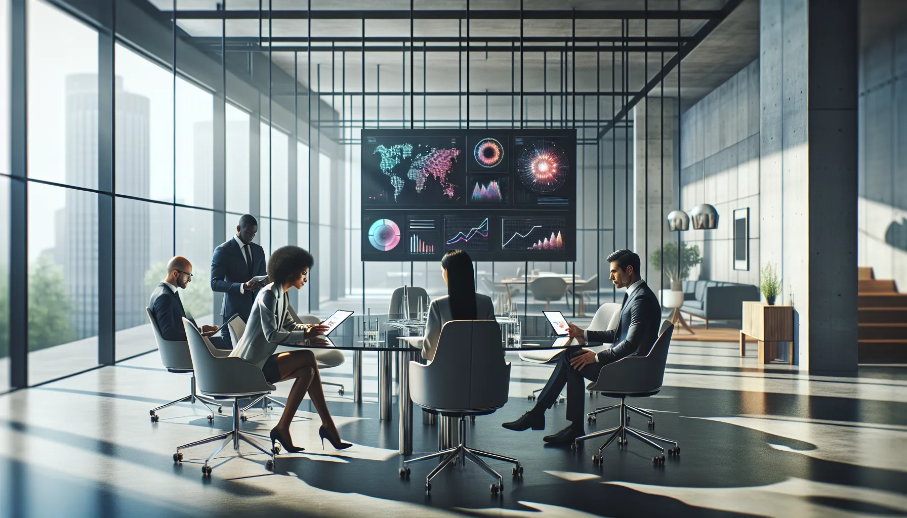 diverse professionals discussing innovative concepts in a modern office.