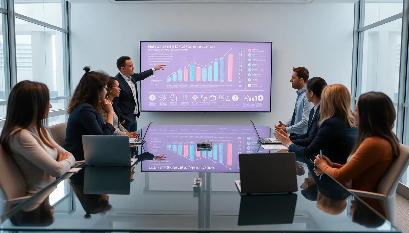 diverse team collaborating in a modern office on digital communication concepts.