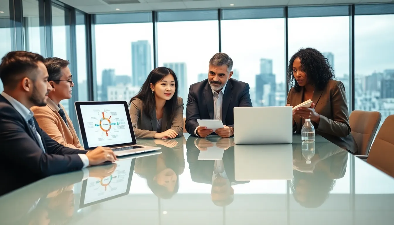 diverse team discussing system retrofitting in a modern office.
