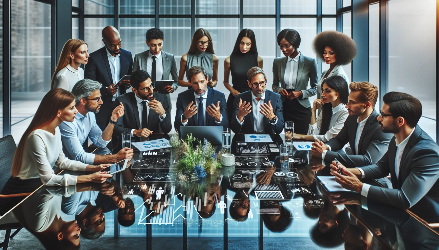 diverse team brainstorming in a modern office setting.