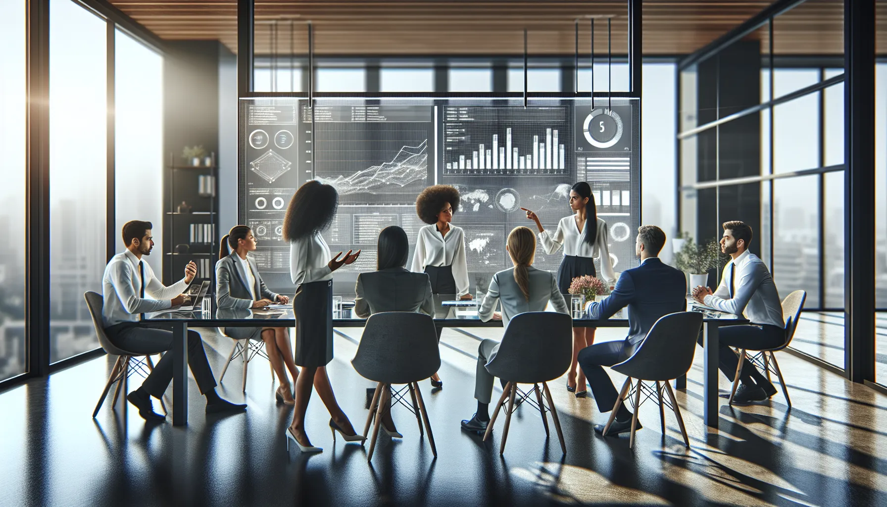 diverse team discussing logistics and analytics in a modern office.