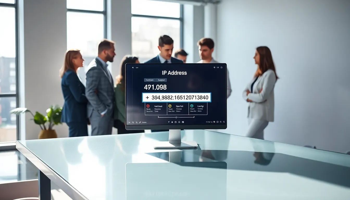 team discussing IP addresses in a modern office.