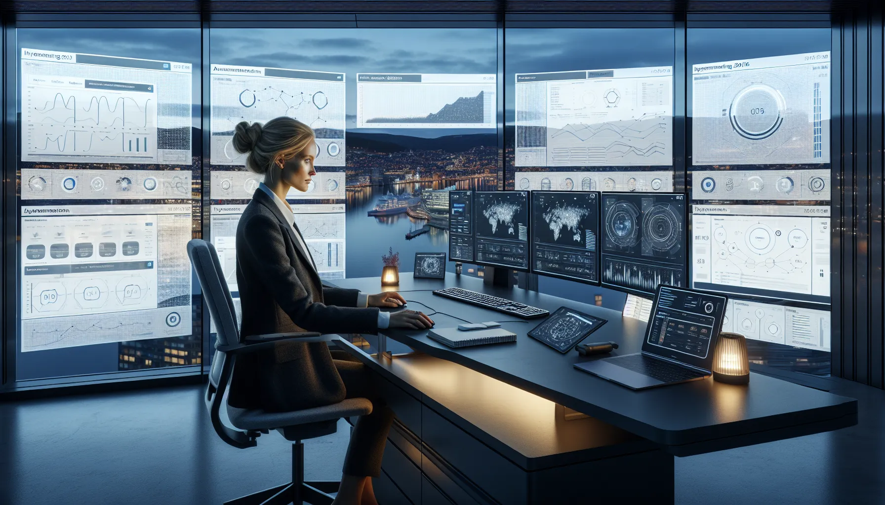 De viktigste ai-trendene innen automatisering i 2026 3 Norwegian professional monitoring ai‑driven hyperautomation dashboards in a modern office control room.