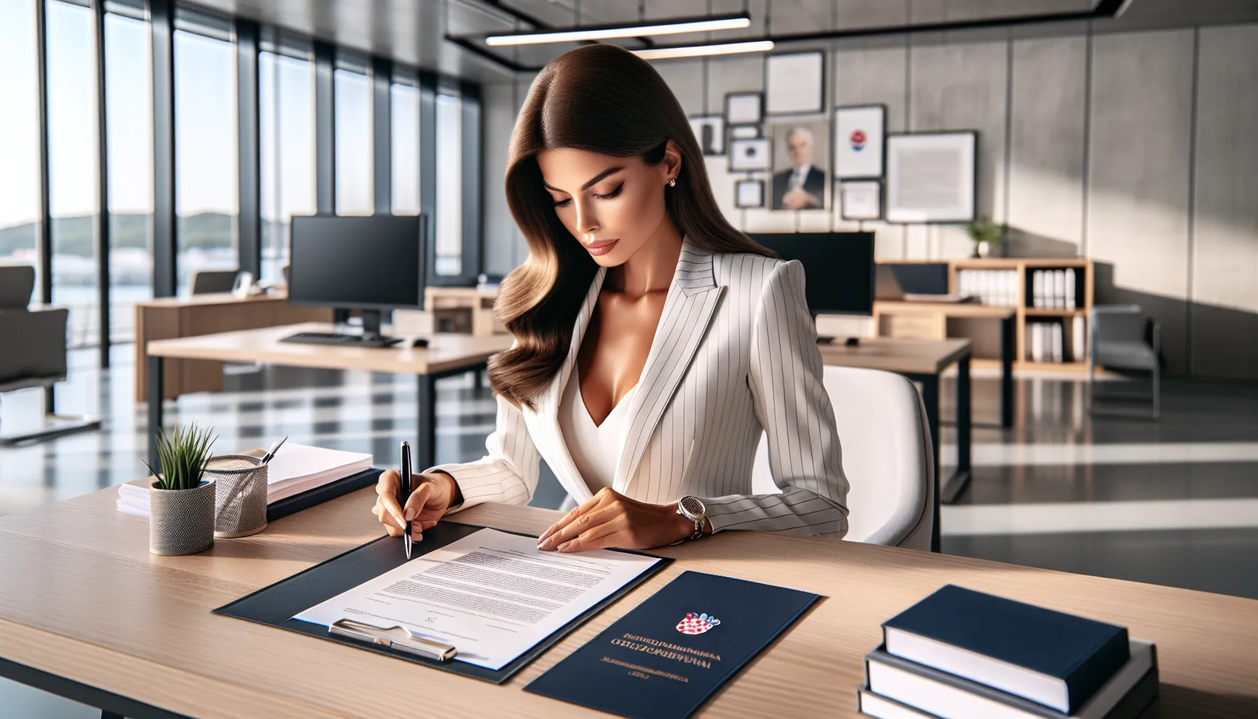 Professional person reviewing resignation letter at modern office desk