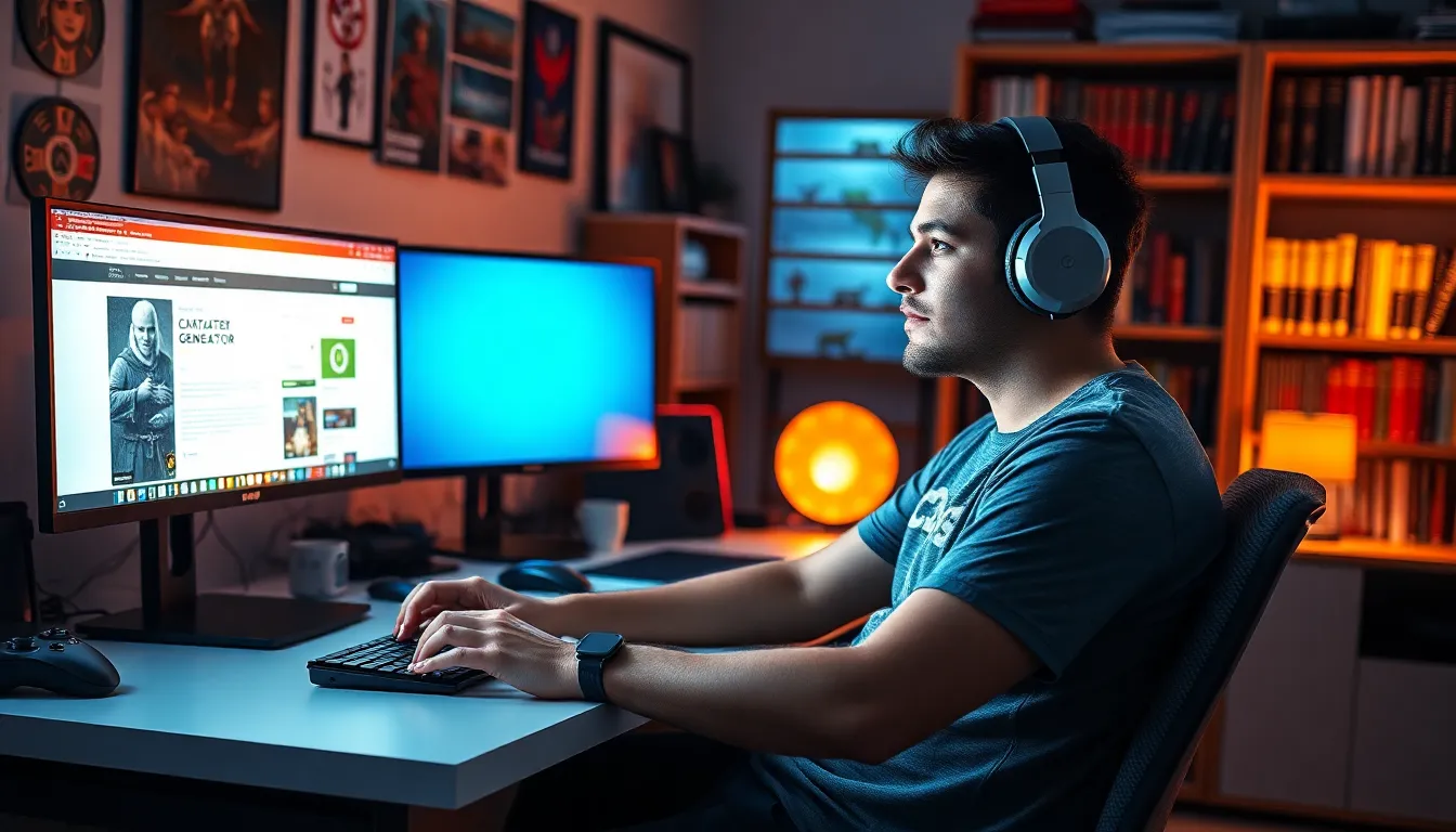 A young mixed-ethnicity male gamer generating characters on CK2Generator.