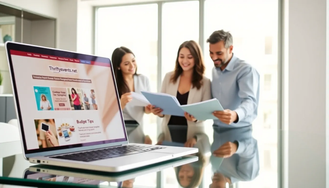 A diverse team collaborating on event planning in a modern office.