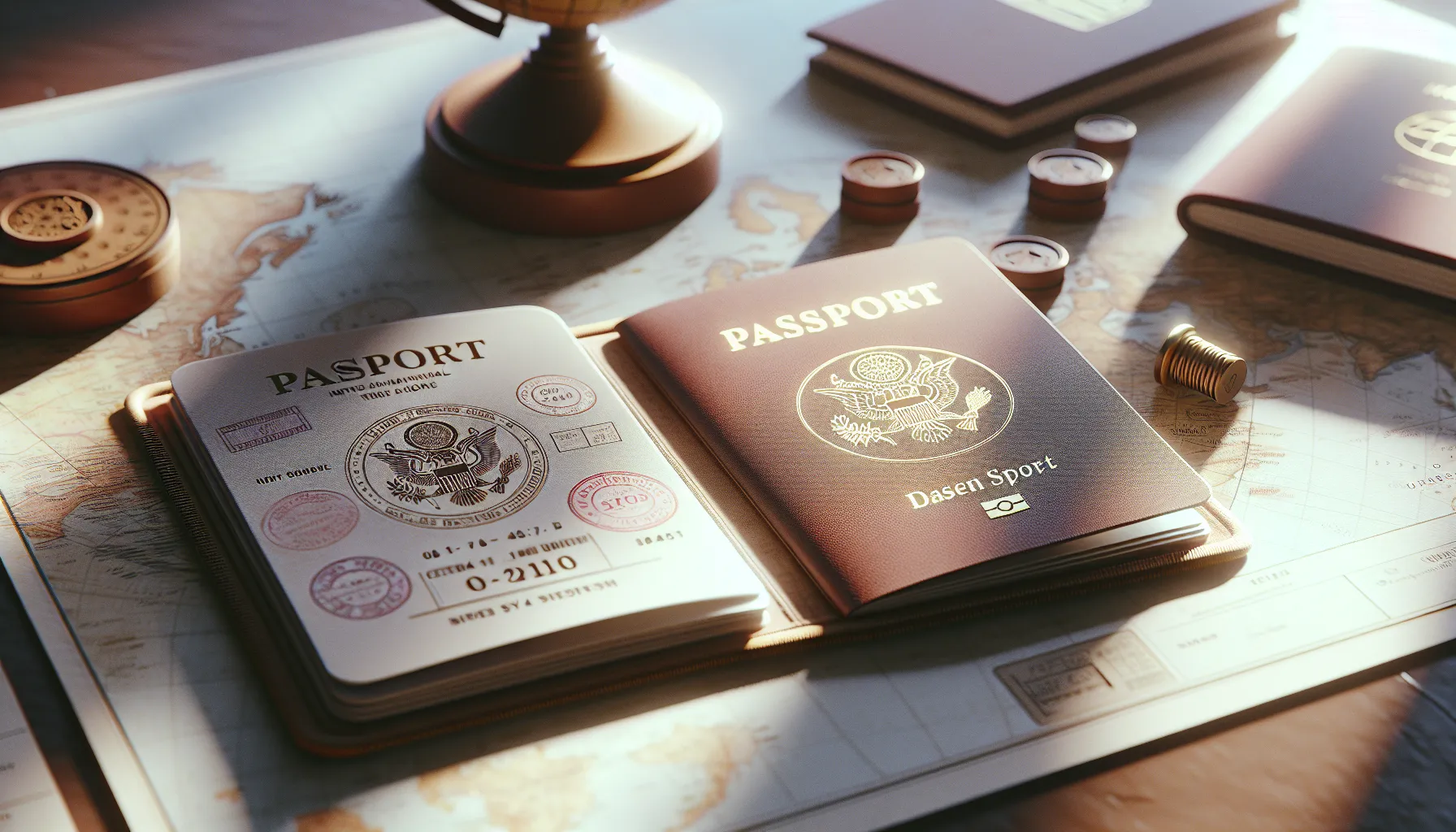 A U.S. passport book and card displayed side by side on a table.