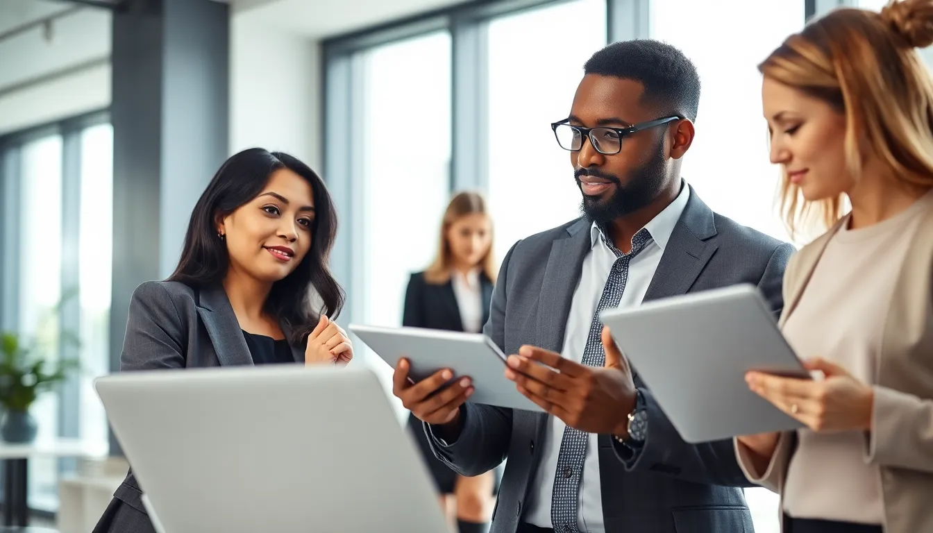 diverse real estate team collaborating in a modern office.