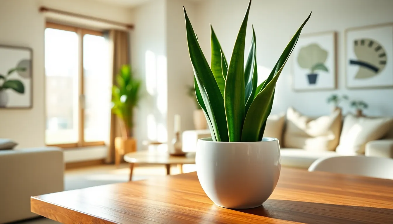 A Snake Plant in a modern living room setting.