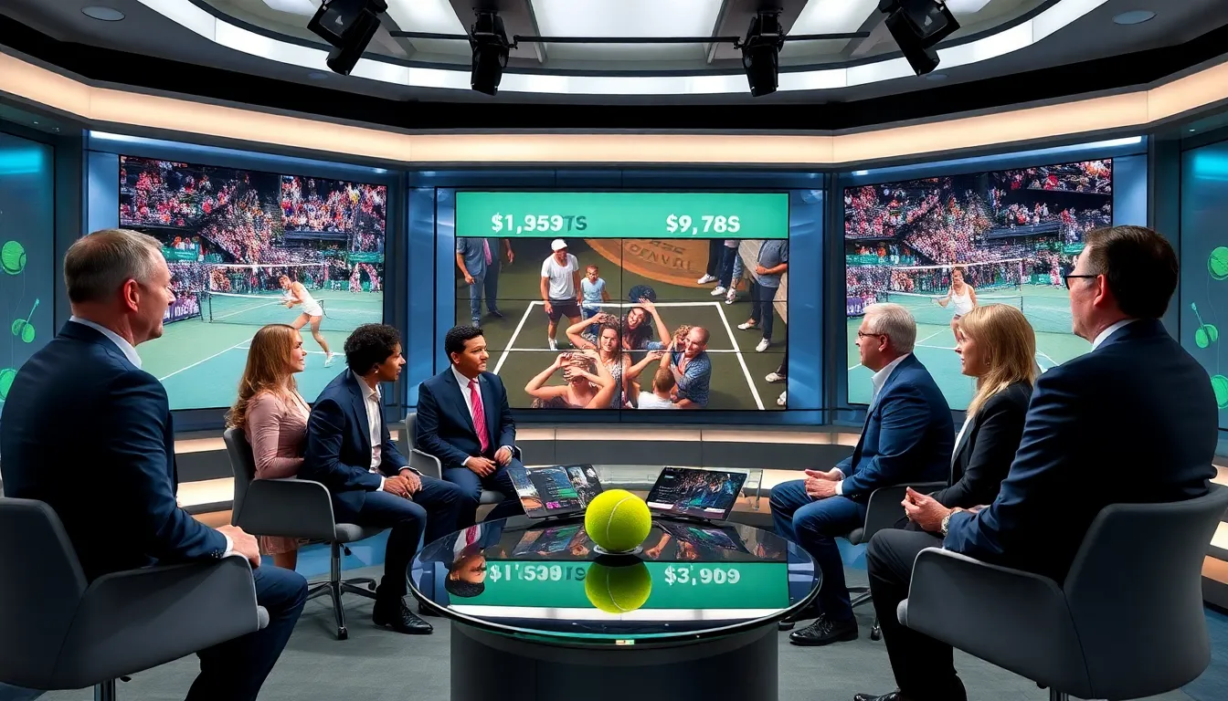 analysts discussing recent tennis tournament highlights in a modern studio.