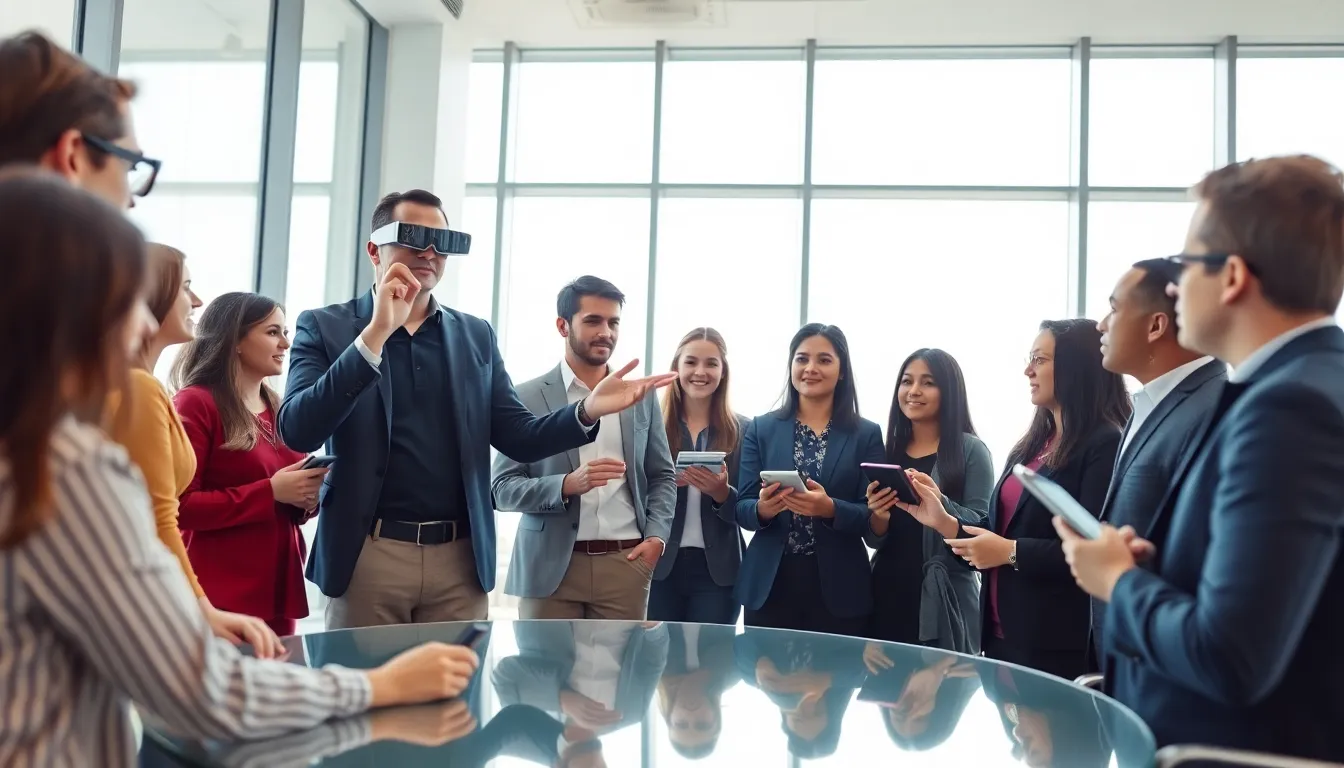 professionals collaborating on augmented reality marketing strategies.